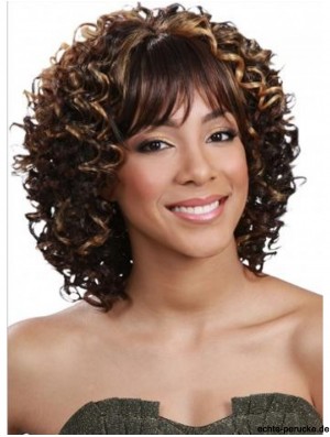 Schulterlange lockige braune hochwertige brasilianische Remy Hair Half Perücken