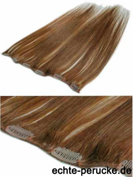 Komfortable Brown Straight Remy Echthaarspange in Haarverlängerungen