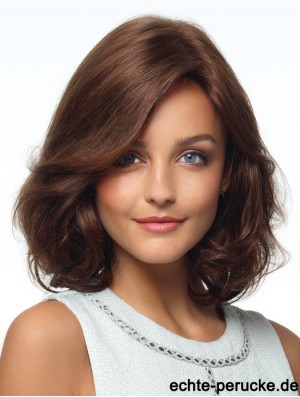 Lockiges Echthaar Perücken mit Monofilament Layered Cut Brown Farbe