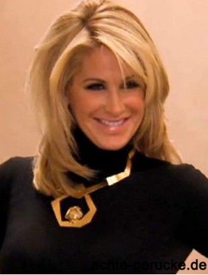 Kim Zolciak Wig With Bangs Lace Front Blonde Color Shoulder Length