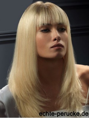 Spitze Front Perücken Echthaar Straight Style Blonde Farbe Mit Pony