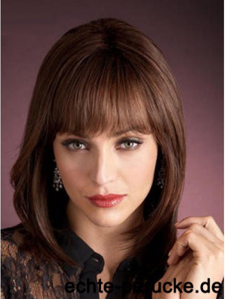 Light Auburn Human Wigs With Bangs Capless Straight Style Shoulder Length