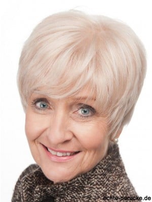 Kurze Haarperücken für ältere Frauen mit Spitzenfront grau geschnitten