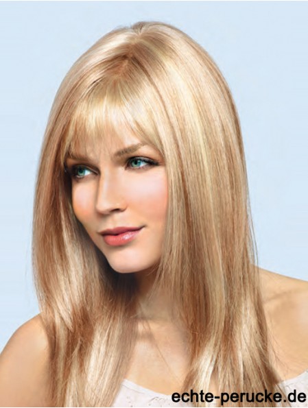 16 Zoll Blonde Remy Human Straight Mit Pony Handgebundene Spitze Perücken