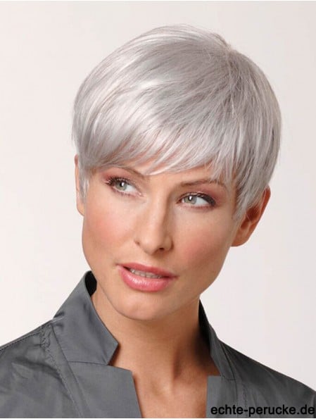 Grey Hair Wigs Short 100% Hand Tied Cropped Length Straight Style