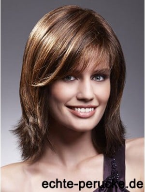 Lace Front Wigs With Bangs Brown Color Shoulder Length