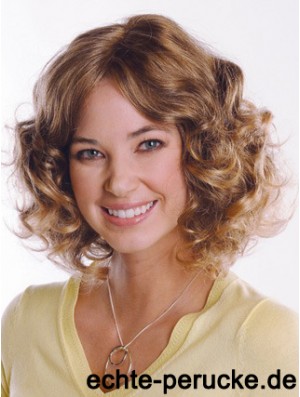 Menschenhaar Curly Chin Länge Capless Curly Style Braune Farbe