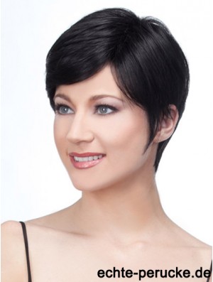 Lace Front Layered Short Straight Schwarz Echthaar Perücken UK