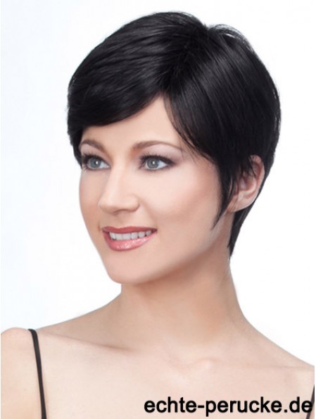 Lace Front Layered Short Straight Schwarz Echthaar Perücken UK