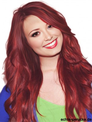 22 inch Remy Human Capless Long Red Wavy Human Hair