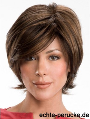 Dunkelbraune Layerd Cut Damen Echthaar Perücken Mit Capless Wavy Style