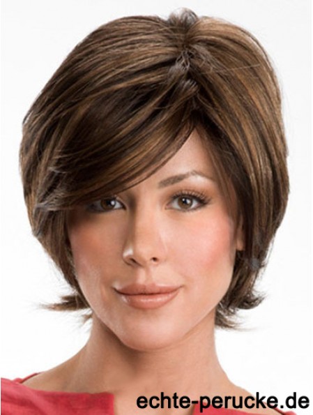 Dunkelbraune Layerd Cut Damen Echthaar Perücken Mit Capless Wavy Style