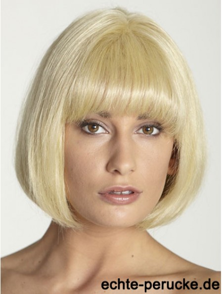 Blonde gerade Kinn Länge Bobs 100% handgebundene billige Haar Perücken