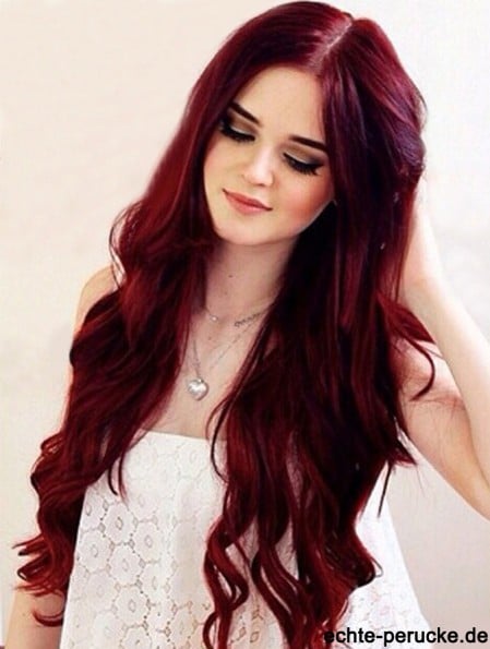 Lace Front Long Length Red Color Wavy Style
