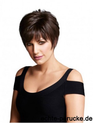 Monofilament Echthaar Perücken UK Layered Cut Short Length Straight Style