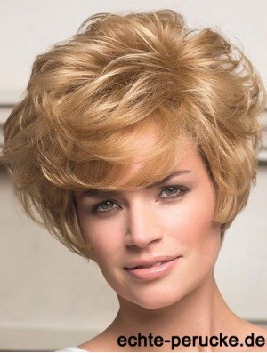 Echthaar Front Lace Perücken Short Length Wavy Style Layered Cut