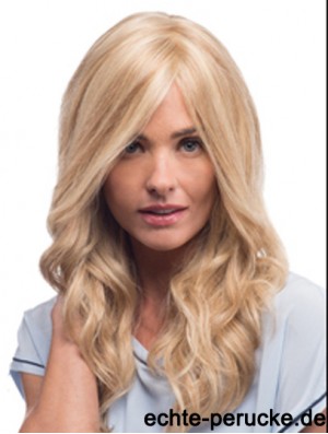 Mono Perücken mit Remy Blonde Farbe Welliger Stil Mit Pony