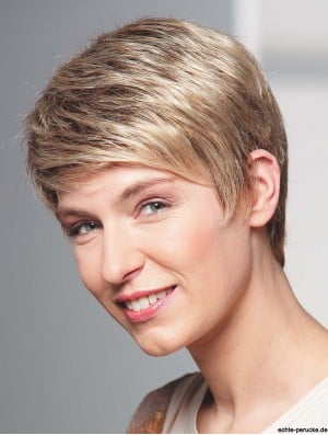 Human Hair Wigs Blonde Full Wig Boycuts Cropped Length Wavy Style