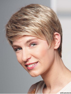 Echthaar Perücken Blond Voll Perücke Boycuts Cropped Length Wavy Style