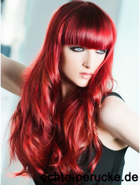 Capless Wavy 22 Zoll mit Pony Langes rotes Menschenhaar