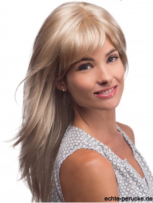 Lange blonde Menschenhaar Perücken Blonde Farbe Straight Style Layered Cut