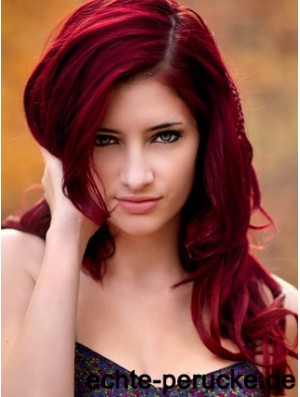 Wellig ohne Pony Lange rote No-Fuss Lace Front Perücken