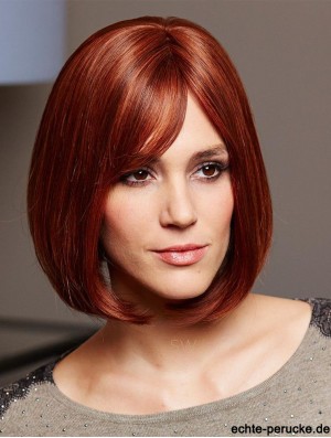 Echthaar Bob Cut Perücken 100% handgebunden Auburn Farbe