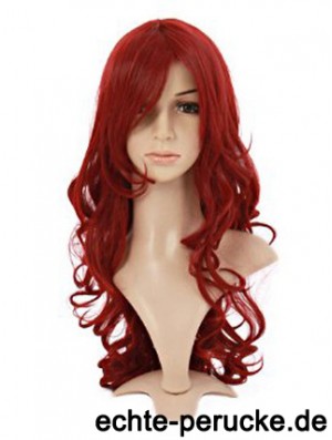 Wellig mit Pony Lace Front Style 20 Zoll rote lange Perücken