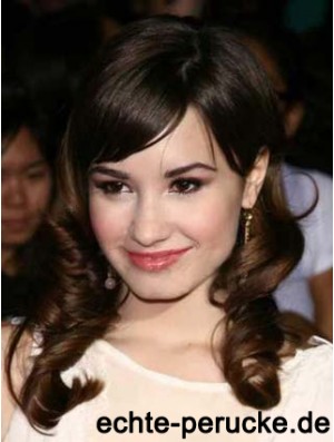 Monofilament Wavy With Bangs Shoulder Length 14 inch Convenient Human Hair Demi Lovato Wigs