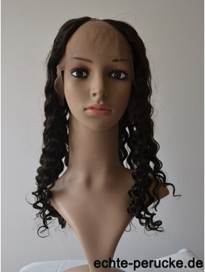 18 Zoll Lace Front Curly Black Modische U-Teil Perücken