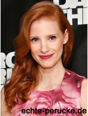 Without Bangs Long Copper Wavy 16 inch Style Human Hair Jessica Chastain Wigs