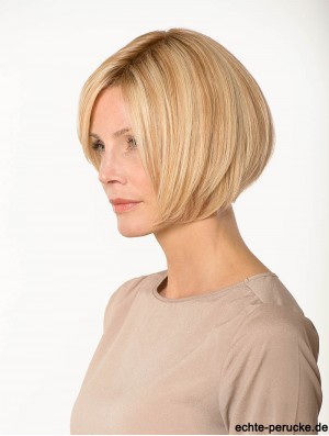 Lace Front Straight Bobs 8 Zoll Blonde Kinn Länge Echthaar Perücken