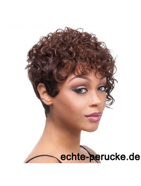 Kurze Auburn Curly Layered Trendy Afroamerikaner Perücken