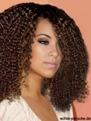 Auburn Schulter Spitze vorne mit Pony Kinky Curly Perücke