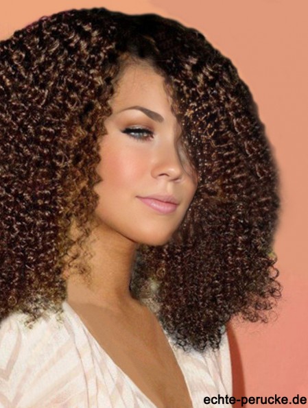 Auburn Schulter Spitze vorne mit Pony Kinky Curly Perücke