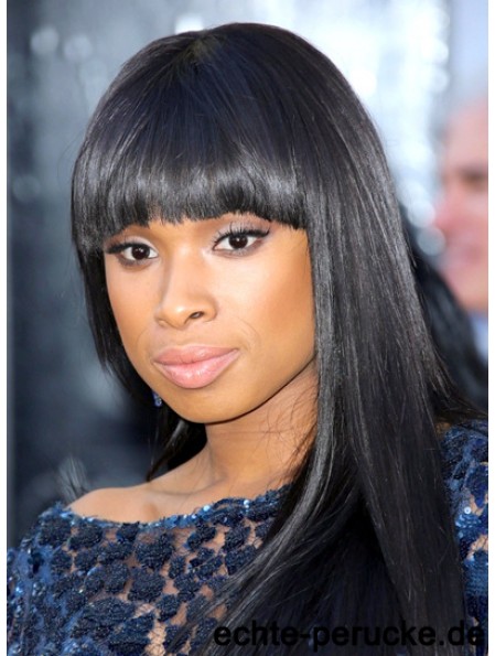 Straight Lace Front With Bangs Long Black Ideal Jennifer Hudson Wigs