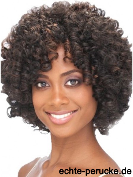 Kinnlänge Capless Layered Kinky Synthetic Black Woman Perücken