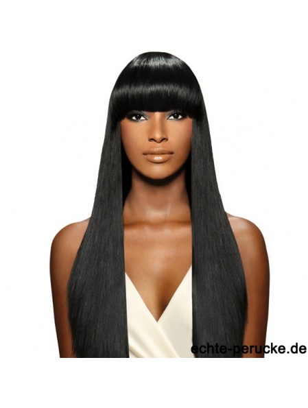 Brasilianisches Yaki Capless Long mit Pony Perücke für schwarze Frau UK