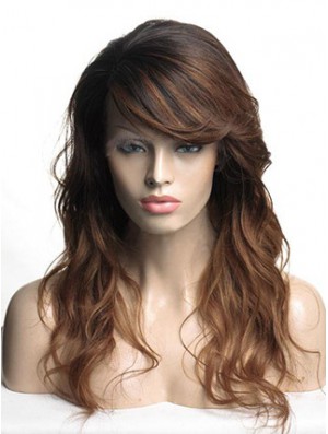 Long Brown Wavy With Bangs Günstigste Afroamerikaner Perücken