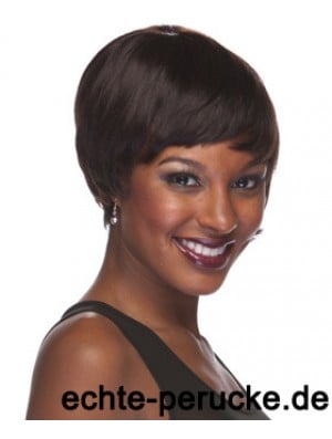 Brown Cropped Straight Boycuts Capless African American Wigs