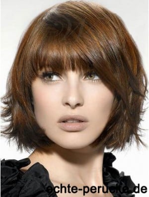 Synthetic Wigs UK Chin Length Brown Color Bobs Cut Straight Style