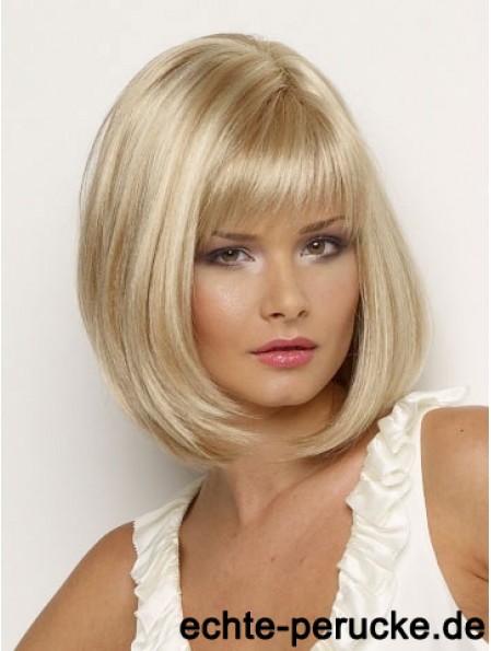 Synthetische Perücke Kinn Länge Blonde Farbe Straight Style Mit Pony