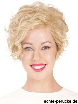 Synthetische Flexibilität Cropped Blonde Curly Monofilament Perücken