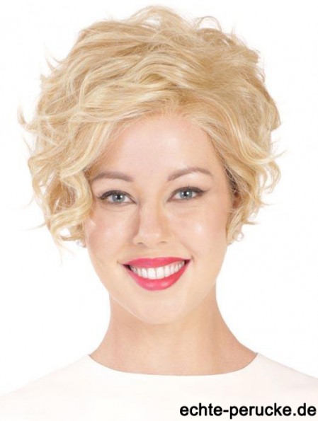 Synthetische Flexibilität Cropped Blonde Curly Monofilament Perücken