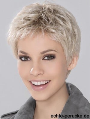 Synthetic Incredible Cropped Platinum Blonde Wavy Monofilament Wigs