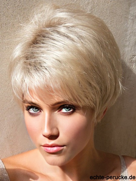 Layered Platinum Blonde Straight 4 Zoll kurze synthetische Perücken