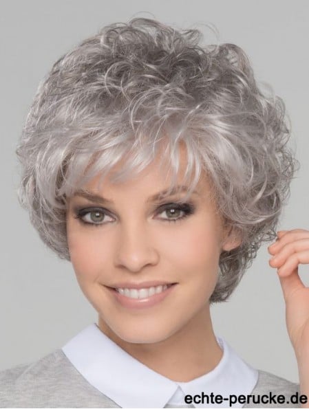 8 inch Short Top Lace Front Curly Grey Wigs