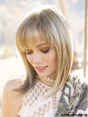 Blonde 14 inch With Bangs Shoulder Length Amazing Monofilament Wigs
