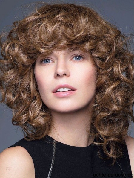 Curly Brown 14  inchSchulterlänge 100% handgebundene Perücken