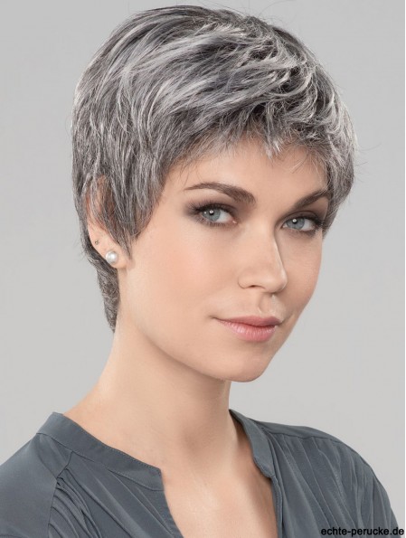 Straight Short 6 inch Monofilament Style Grey Wigs